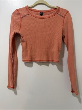 wild fable Coral Ribbed Long-Sleeve Crop Top